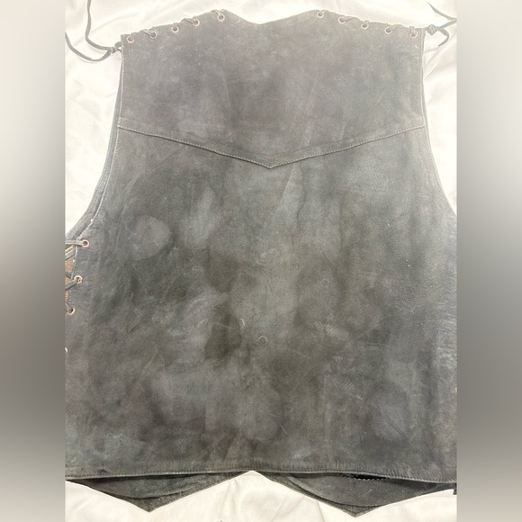 70s Vintage Leather & Southwestern Woven Festival Vest Lace-Up Sides - Picture 14 of 14